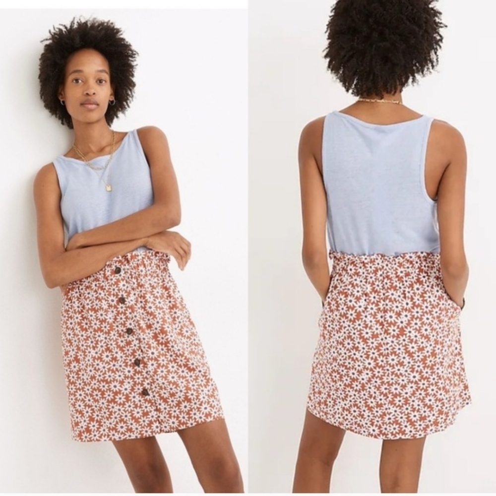 Madewell Paperbag Button Front Mini Skirt In Falling Daisies Size Small